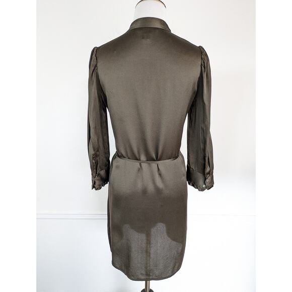 French Connection Shirt Dress Silk Ruffle Floral Button Victorian Brown Size 2 - Picture 5 of 11